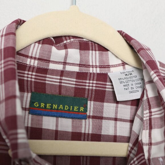 Vintage Grenadier Plaid Long Sleeve Button Down Shirt Collared Red White Preppy - Picture 5 of 10
